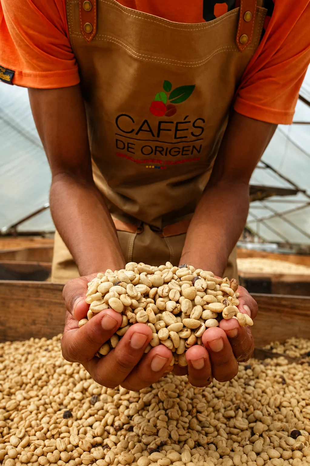 Café verde en proceso de beneficio en una finca cafetera colombiana